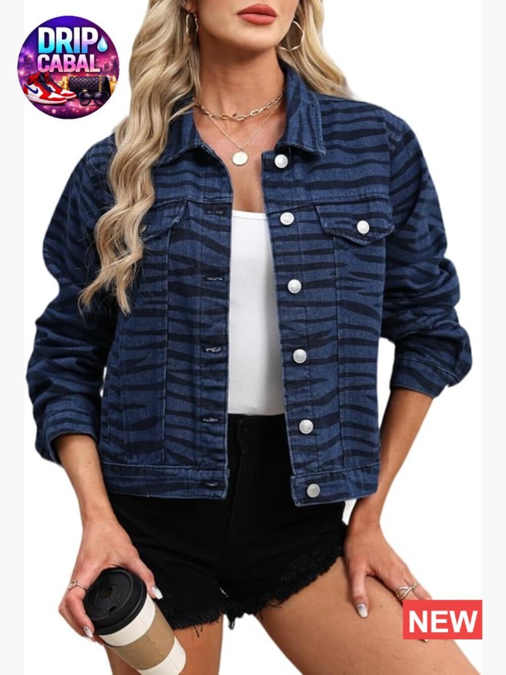 Oversized Animal Print Jean Jacket Casual Long Sleeve Western Coat Buttons Back